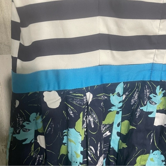 Modcloth Retro Nautical Striped Lilypad Print A-Line Dress Size Large Pockets - Picture 7 of 10